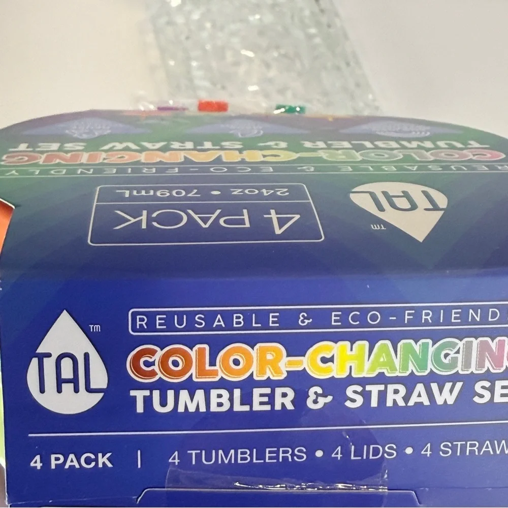 🆕 TAL 4pc Color Changing 24oz Glitter Tumbler Set w/ Straws